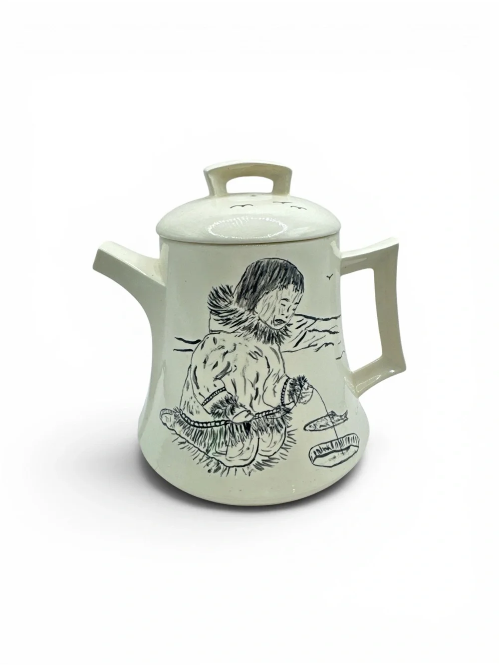 Vintage Mid Century 1950s Alaskan Inuit Eskimo Ceramic Teapot Robert Mayokok